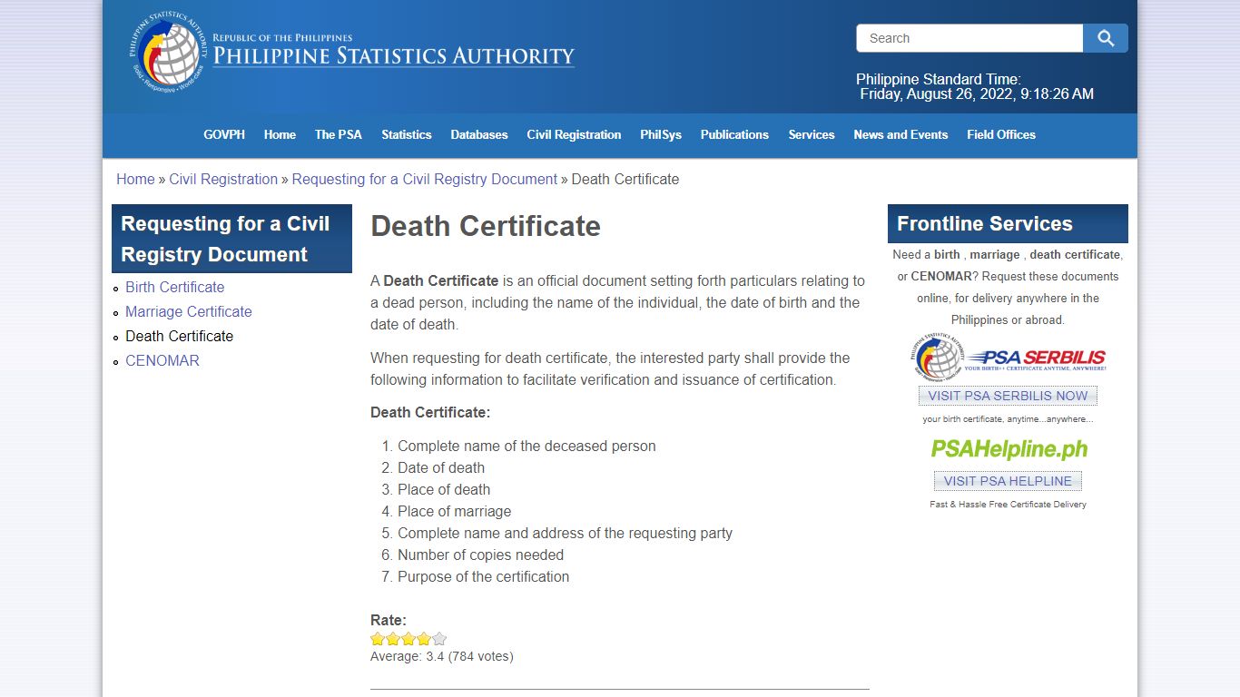 Death Certificate | Philippine Statistics Authority
