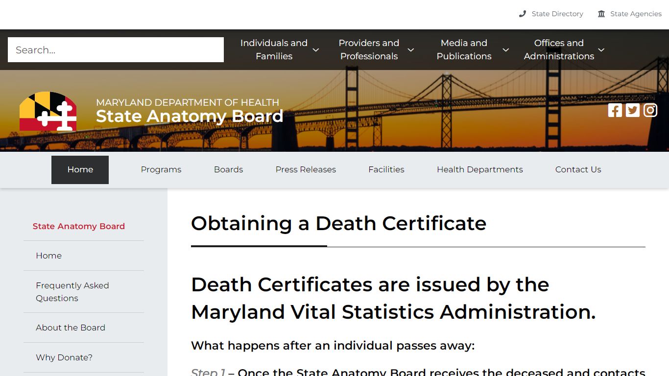Maryland Department of Health Obtaining a Death Certificate